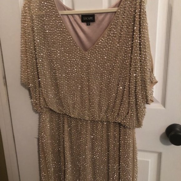 EUC Xscape Evenings Nude and Silver Beaded Dress - Picture 6 of 6